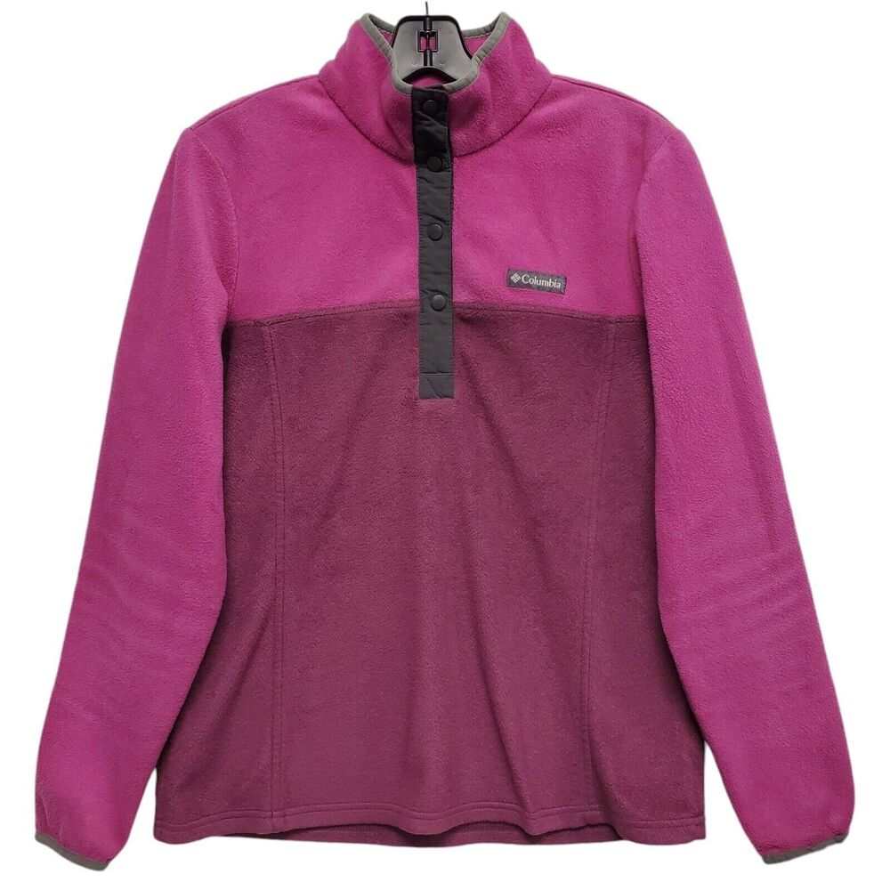 COLUMBIA Jacket Womens Medium Pink Pullover Fleece Outdoor Button Snap Outdoor